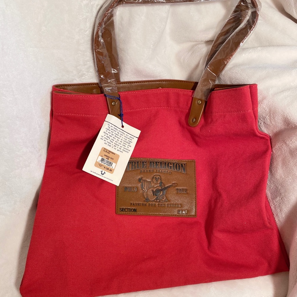 NWT True Religion Canvas Tote, Large, Red